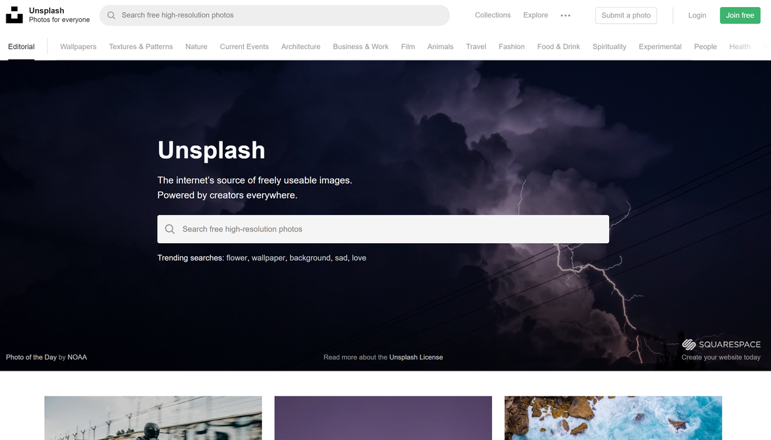 Unspalsh homepage screenshot